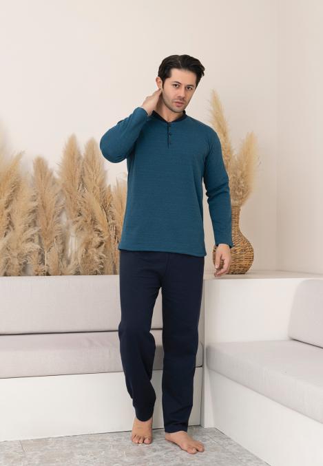 Pijamă bărbat Big Size vătuită, mânecă lungă, pantaloni lungi,En-gros